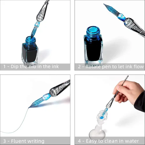 Vista 3 de molshine Bolígrafo de cristal hecho a mano para caligrafía de cristal, bolígrafo sumergido para artistas, mujeres, hombres y adolescentes, regalos