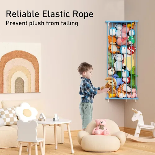 Vista 5 de Red de almacenamiento de animales de peluche de esquina – Soporte para animales de peluche con luces – Organizador de felpa colgante hamaca de Azul