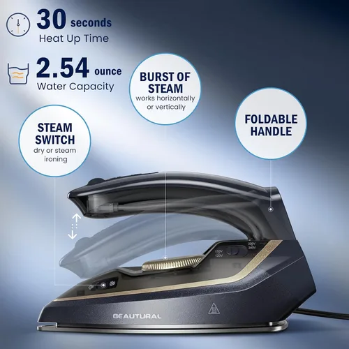 Vista 2 de BEAUTURAL Mini Travel Iron for Clothes with Dual Voltage, 1000 Watts