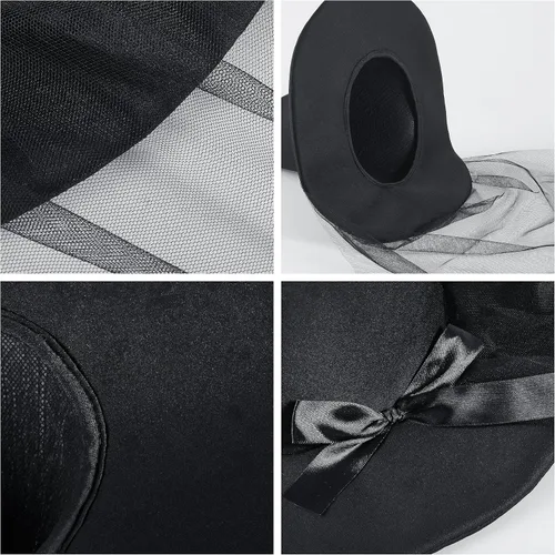 Vista 4 de Spooktacular Creations Sombrero de bruja de malla negra para Halloween, sombrero malvado con velos de encaje para mujer, accesorio de disfraz