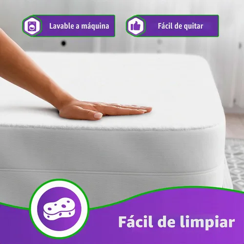 Vista 4 de Mars Wellness Funda de colchón de algodón, forro polar coral, máxima protección impermeable y cierre de cremallera, protector de colchón impermeable