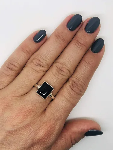 Vista 3 de Anillo cuadrado de ónix negro, plata de ley 925, estilo étnico, vintage, tribal gitano, estilo boho