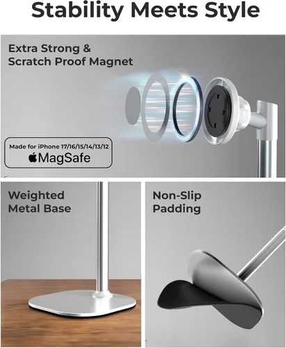 Vista 4 de COOPER MagStand, Soporte Magnético Ajustable para iPhone para Escritorio y Soporte para Teléfono para Grabación de Video, Compatible con MagSafe