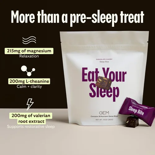 Vista 5 de GEM Ayuda para Dormir, Mordedura Nocturna, Paquete de 7, Sin Melatonina, L-Teanina, Magnesio, Extracto de Raíz de Valeriana Vegano y Sin Gluten
