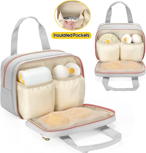 Vista 3 de Damero Bolsa para extractor de leche compatible con el extractor de leche eléctrico Medela, bolsa de transporte para extractor de leche