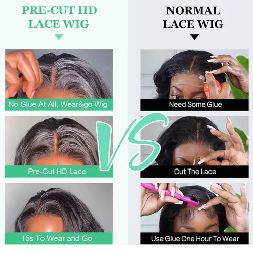 Vista 5 de MENTOR Pelucas de cabello humano sin pegamento, peluca sin pegamento para principiantes, precortadas con encaje frontal, pelucas de onda profunda
