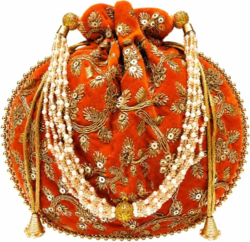 Vista 10 de Bolsa de terciopelo bordada para mujer, bolsa con cordón, regalo de boda dorado para mujer Negro