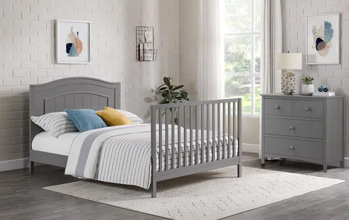 Vista 4 de Oxford Baby North Bay - Kit de conversión de cama de tamaño completo, gris paloma, certificado GreenGuard Gold