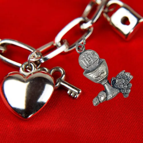 Vista 4 de Regalo de la primera comunión, medalla en tono plateado, colgante de cuerpo y sangre de Cristo, colgante religioso católico para collares