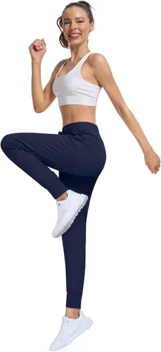 Vista 3 de UEU Pantalones deportivos para mujer, con cordón, para correr, entrenamiento, gimnasio, yoga, pantalones deportivos con bolsillos