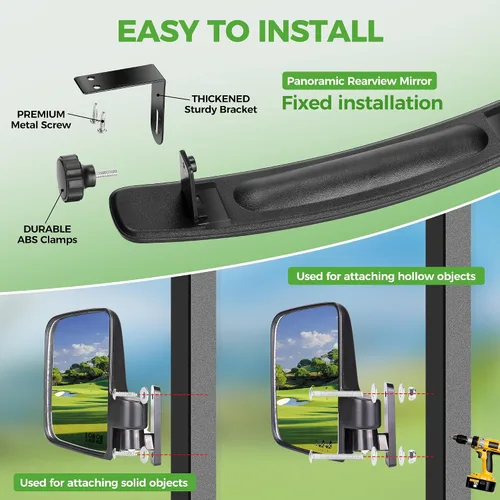 Vista 3 de Los espejos para carrito de golf contienen espejos laterales plegables y espejo retrovisor universal para Club Car DS Precedent/EZGO TXT RXV/Yamaha