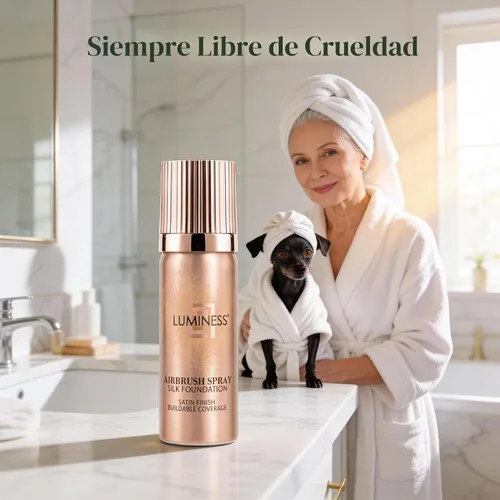 Vista 4 de LUMINESS Kit de aerosol de maquillaje con brocha de aire y brocha suave de seda – Base de maquillaje de cobertura total y brocha de doble cara