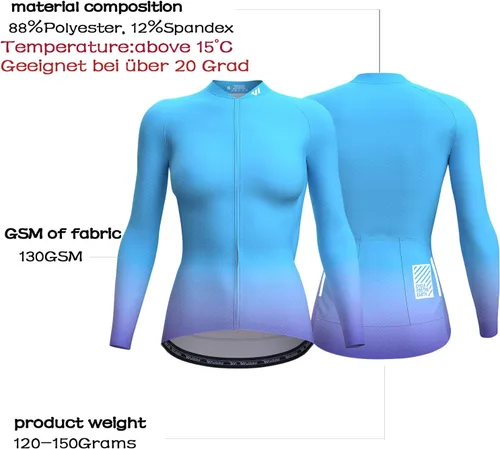 Vista 2 de Wulibike Maillot de ciclismo para mujer, manga larga, con bolsillos