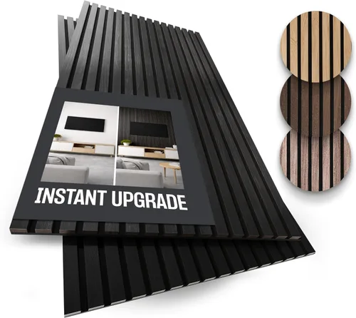 Vista 10 de Paquete de 2 paneles de madera para pared, paneles de pared de listones de madera acústicos, paneles de madera insonorizados para decoración
