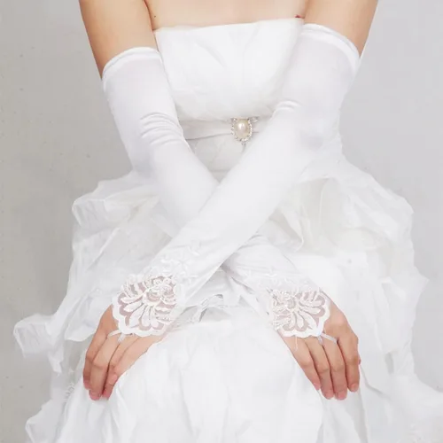 Vista 2 de Guantes perforados, longitud de noche para mujer, codo sin dedos, elásticos, guantes largos de ópera, guantes de esquí para hombre