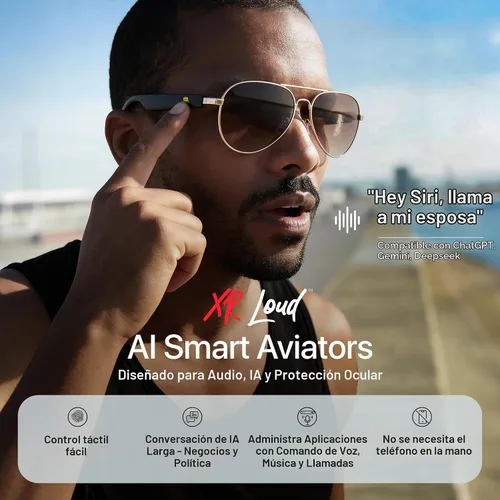 Vista 3 de XR Loud™ - Lentes de sol de aviador Bluetooth para hombres y mujeres, lentes de audio inteligentes polarizados UV400 con altavoces de oreja abierta