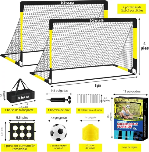 Vista 2 de Juego de portería de fútbol infantil para patio trasero – 2 porterías de fútbol de 6 x 4 pies, equipo de entrenamiento, red de fútbol para niños
