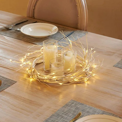 Vista 5 de Hairui Guirnalda de abedul iluminada, funciona con pilas, con 8 funciones, 48 luces blancas cálidas y multicolor, de 6 pies, guirnalda preiluminada