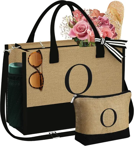 Vista 20 de YOOLIFE Regalos personalizados para mujeres, bolsa de yute inicial y bolsa