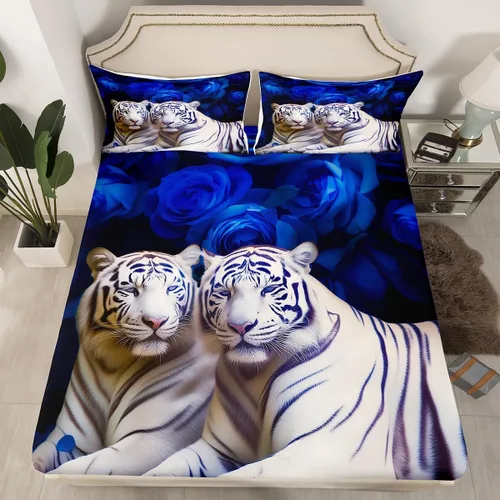 Vista 33 de Erosebridal Juego de sábanas bajeras de rosas rojas y leopardo, tamaño individual, diseño de animales africanos salvajes, diseño de plantas