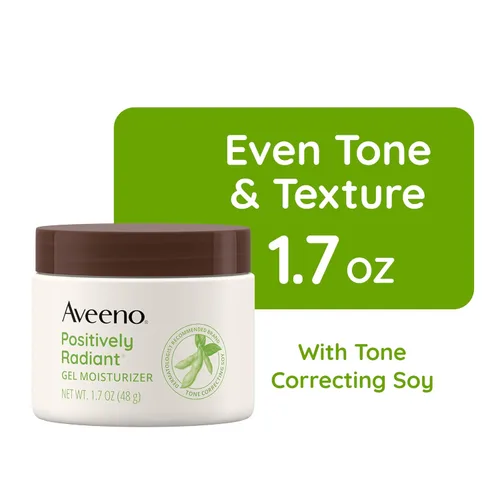 Vista 6 de Aveeno Gel hidratante facial positivamente radiante con ácido hialurónico y soja correctora de tono, hidrata durante 48 horas para igualar el tono