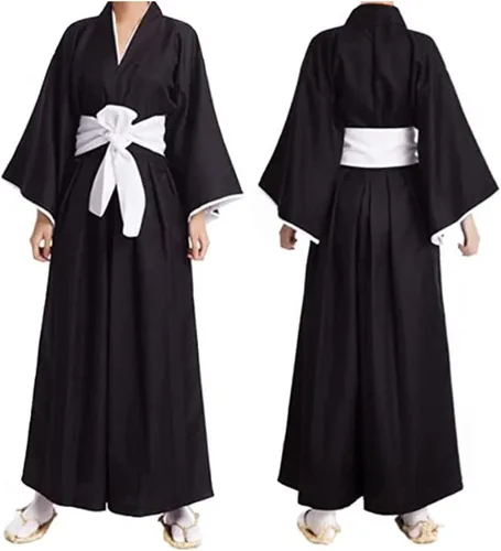 Vista 2 de Kurosaki Ichigo - Disfraces de cosplay kimono para adultos bata negra uniforme samurái trajes de Halloween