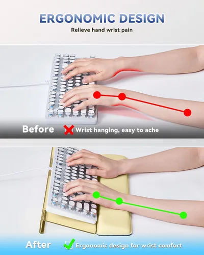 Vista 4 de Laborio Soporte de muñeca para teclado de computadora para escritorio, soporte para teclado para escribir fácilmente con almohadilla de muñeca
