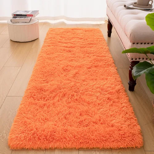 Vista 2 de Softlife Alfombra naranja para dormitorio, alfombra de felpa esponjosa para sala de estar para niñas, alfombra lanuda para niños, alfombra suave