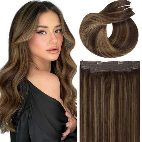 Vista 11 de Extensiones de cabello con alambre, color negro natural, 14 pulgadas, 2.65 oz, 100% cabello humano real, extensión de cabello invisible