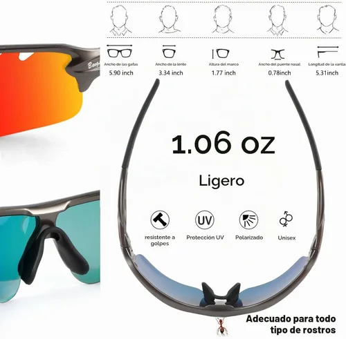 Vista 3 de BangLong Polarized UV400 Sports Sunglasses with 5 Lenses for Men Women TR90 Flexible Frame, 5 Interchangeable Lens with RX Insert, 0.9oz Sports