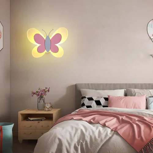 Vista 6 de Angoily Lámpara de pared de mariposa LED rosa aplique de pared LED luces de noche noche de mariposa interior para lámpara decorativa