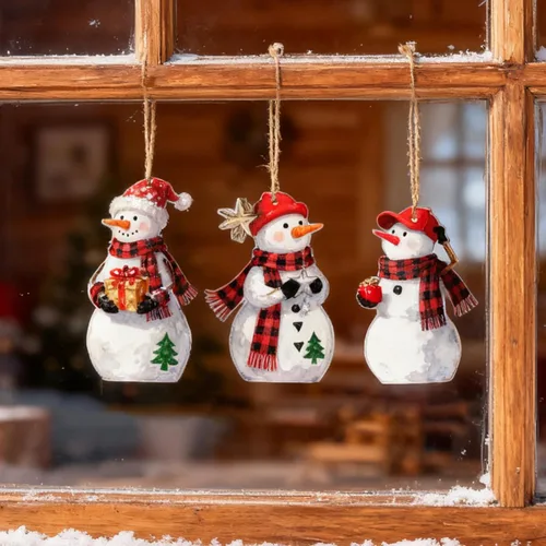 Vista 5 de Decoración navideña, centro de mesa, decoración de muñeco de nieve para el hogar, casa de campo, muñeco de nieve, 3 piezas, letreros de madera