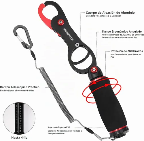 Vista 2 de Swiss+Tech Kit de herramientas de pesca, pinza de pescado con escala, alicates de pesca multifunción, tijeras de línea trenzada, equipo de pesca