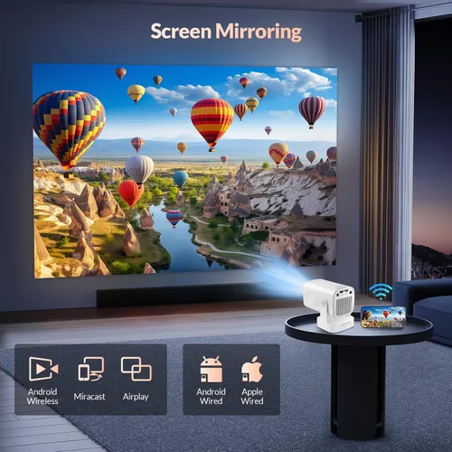 Vista 4 de Proyector Mini Reiie HY260Pro Inteligente con Enfoque Automático y Soporte 4K, WiFi6 + Bluetooth 5.4, 200 ANSI, Altavoz Integrado, Control Remoto