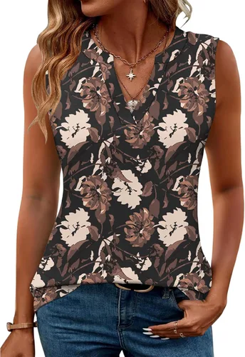 Vista 33 de Romanstii Camisas sin mangas para mujer, estilo casual, de verano, cuello en V, blusas elegantes, túnica