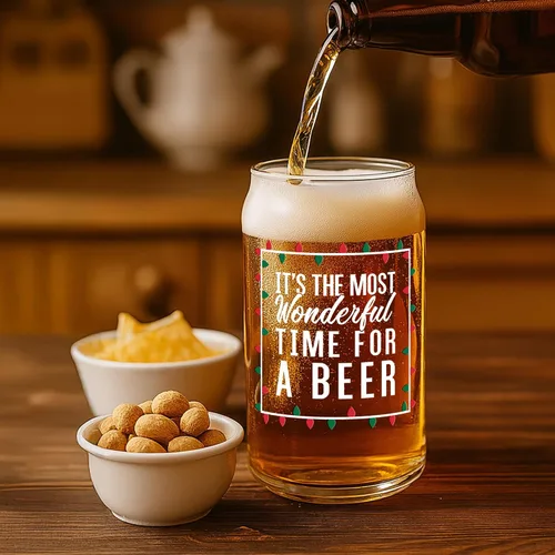 Vista 6 de On The Rox El momento más maravilloso para una cerveza: rojo, verde y blanco, vaso de 16 onzas, ideal para hombres y mujeres, vaso divertido