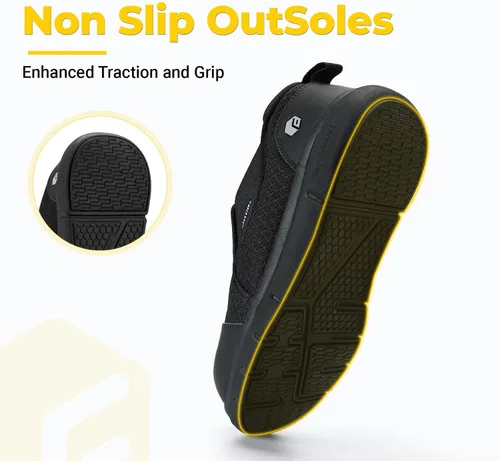 Vista 7 de FitVille Zapatos con punta de acero para hombre, zapatos de trabajo con punta compuesta extra ancha para hombre, prueba de punción, V1