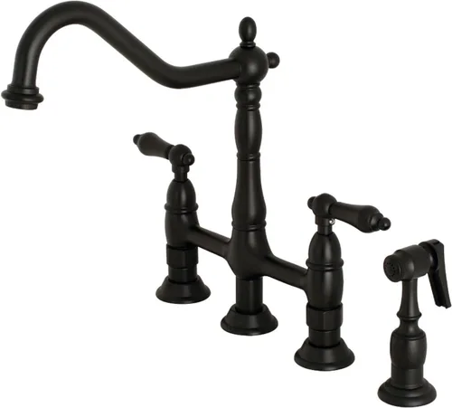 Vista 14 de Kingston Brass KS1273ALBS Heritage - Grifo de puente de cocina de 8 pulgadas con rociador de latón, latón antiguo