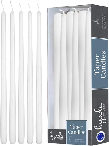 Vista 10 de Hyoola - Velas cónicas altas de 10 pulgadas, sin goteo, sin aroma, cera de parafina con mechas de algodón, 8 horas de combustión, color blanco