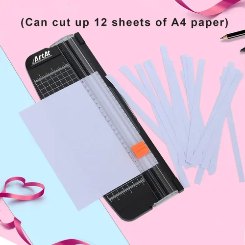 Vista 6 de ArtAt Cortador de papel de 12 pulgadas con hoja de seguridad retráctil, recortadora portátil A4 para cartulina, papel laminado, fotos, manualidades