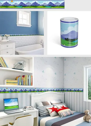 Vista 3 de Emoyi Papel tapiz con patrón de montaña, adhesivo autoadhesivo para decoración de pared, para habitación de niños, guardería, escuela, aula, 16.4 ft