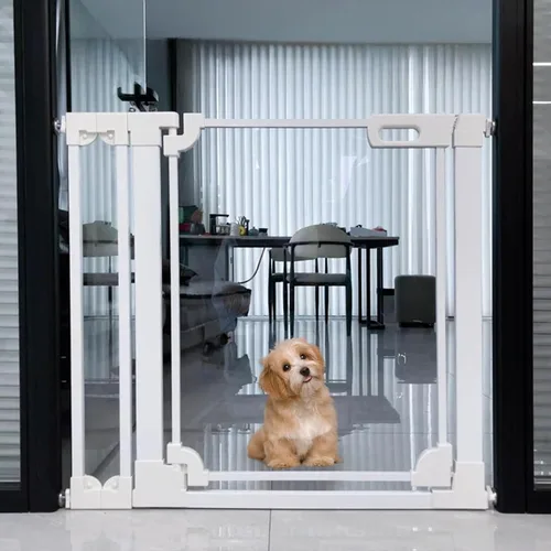 Vista 15 de WAOWAO Puerta de bebé de acrílico transparente de 40 pulgadas extra alta para escaleras, diseño moderno, puerta de acrílico con cierre automático