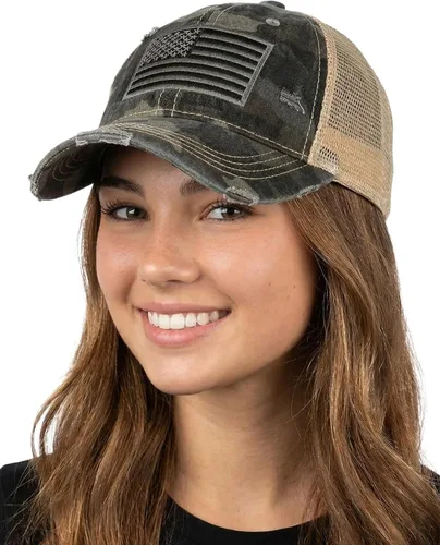 Vista 18 de Funky Junque Distressed Mesh Low Profile Trucker Hat Snapback Cap Paquete de 2: camuflaje negro y negro