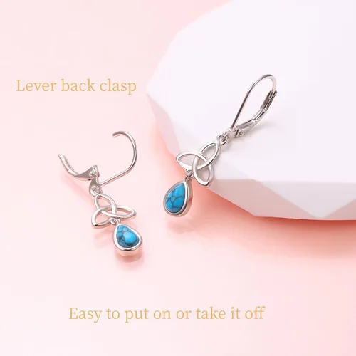 Vista 4 de Aretes delicados de plata de ley 925 para hombres, mujeres, adolescentes, niñas, niños, fútbol, avión, lágrima, turquesa, nudo celta, aretes