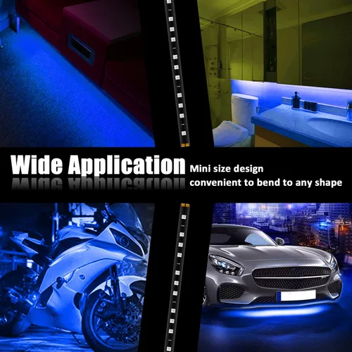 Vista 6 de Tira de 15 luces LED de 12 V, de 30 cm, resistente al agua, flexible para parte inferior de faros de auto, azul, 20