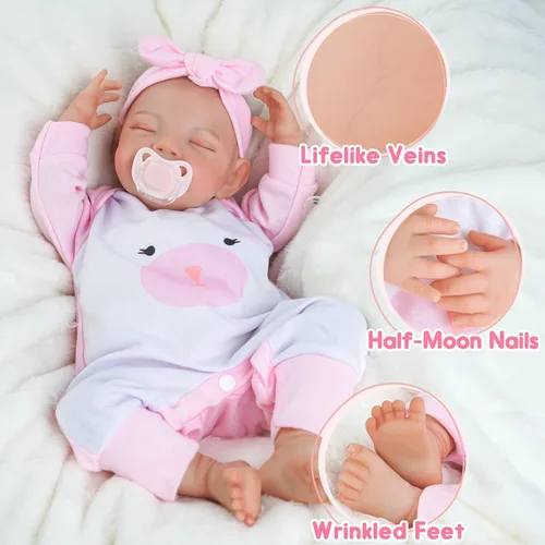 Vista 2 de BABESIDE Muñecas de bebé recién nacidas realistas, de 20 pulgadas, con texto en inglés "Sweet Smile", realista, cuerpo de tela recién nacida