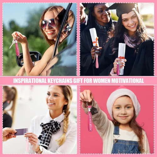 Vista 6 de Sasylvia 24 llaveros con cita inspiradora a granel para mujeres, hombres y niñas, regalo de Navidad, de silicona rosa, con cita motivacional