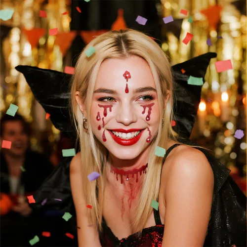 Vista 4 de Calcomanías para la cara de vampiro, 3 unidades, disfraz de vampiro para mujer, joyas para la cara, accesorios de vampiro, calcomanías de cara