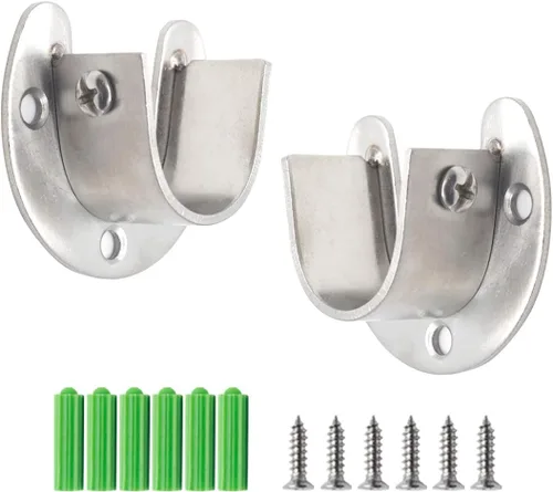 Vista 9 de 2 piezas de enchufe de varilla de acero inoxidable resistente, soporte para armario, soporte de barra de brida, soportes de extremo de barra