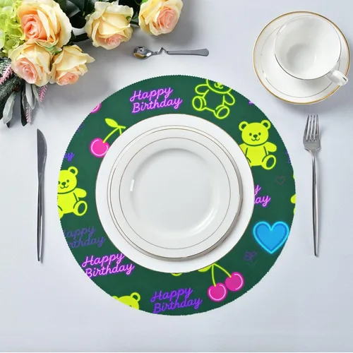 Vista 5 de Happy Birthday Cars Dark Green Round Natural placemats Plate placemat Set of 4 15x15 in individuales para comedor